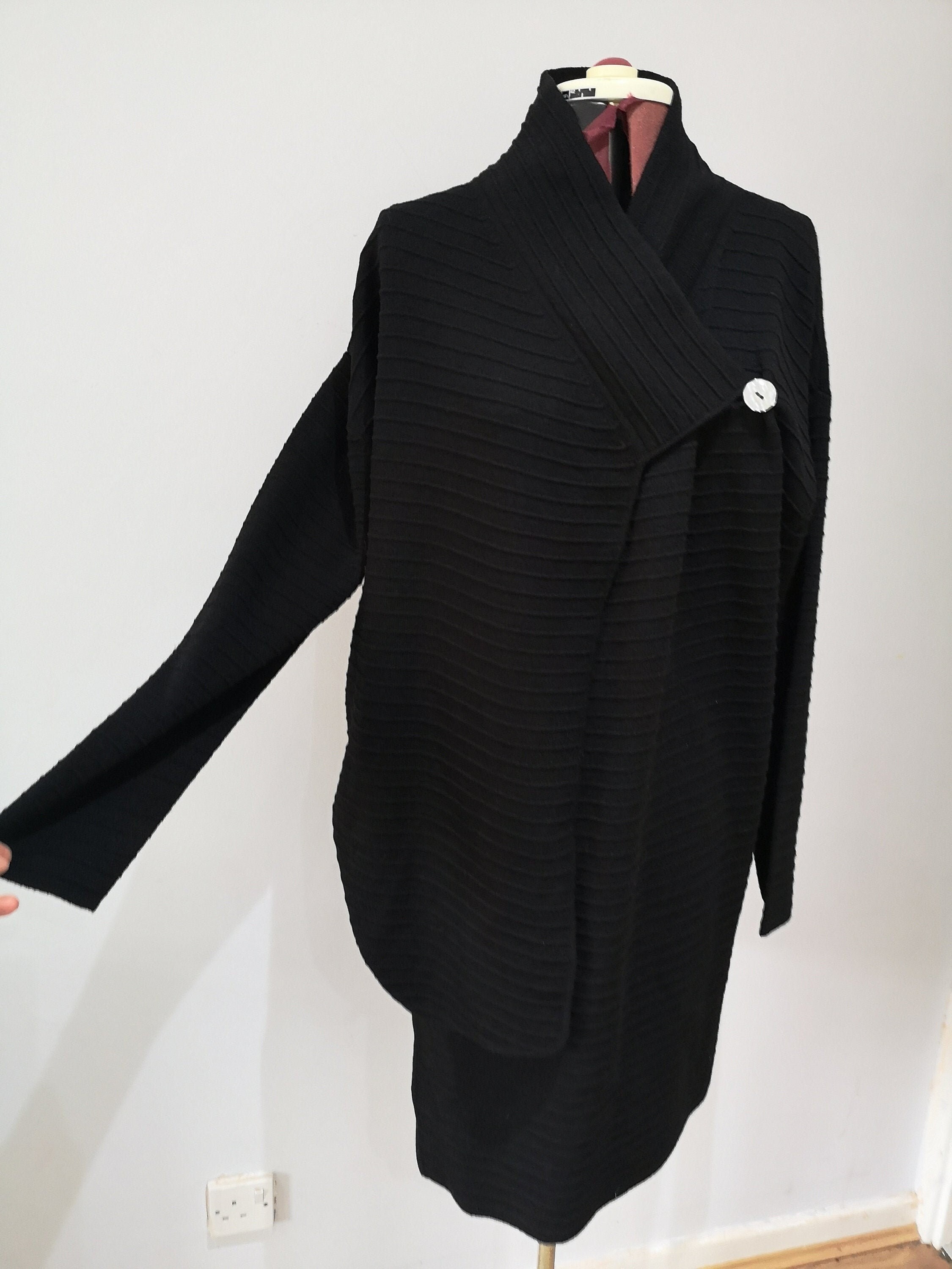 Image of A Vintage Black Knitted Cardigan, Alterna, Wrap Around Size Large