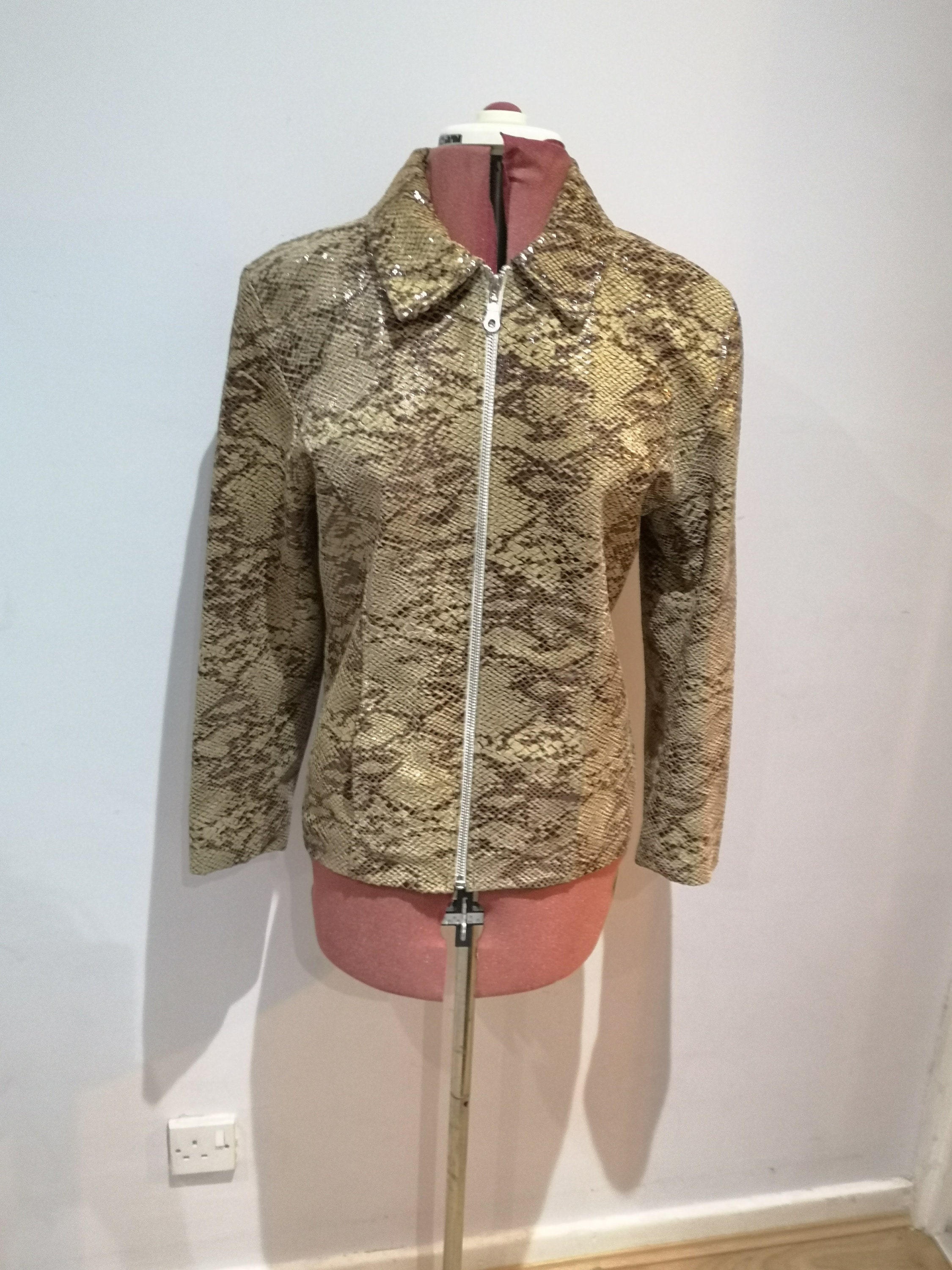 SALE - Ladies Gina Cut Away Short Jacket, Brown & Brown Faux Snake Skin, UK  Size 6