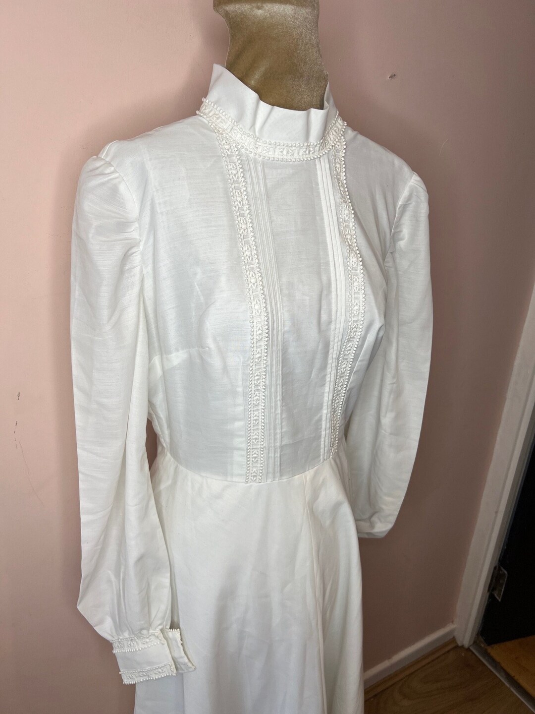Vintage 1970's Handmade Prairie Dress, 70's Boho Wedding Dress, White — free download