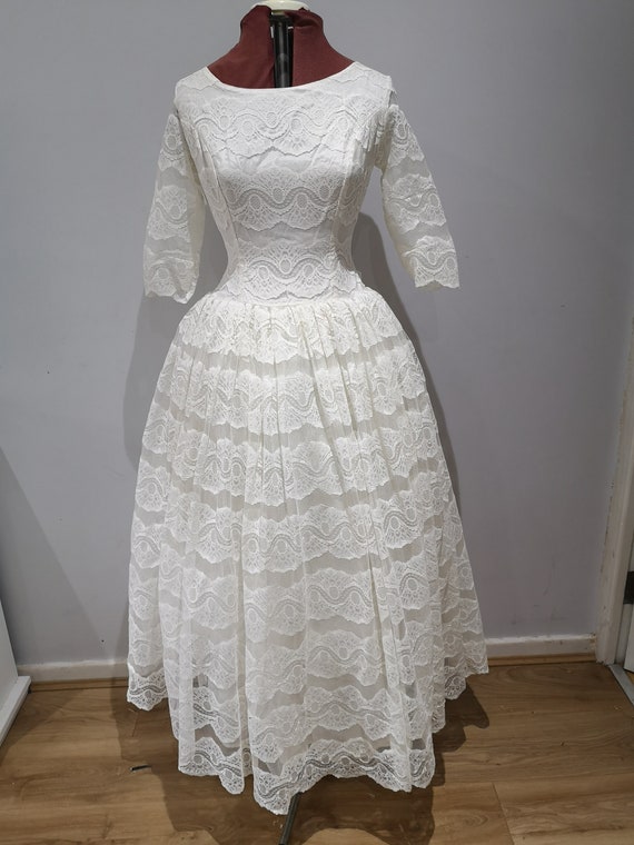 Vintage 1950's lace wedding dress, 50's lace prom