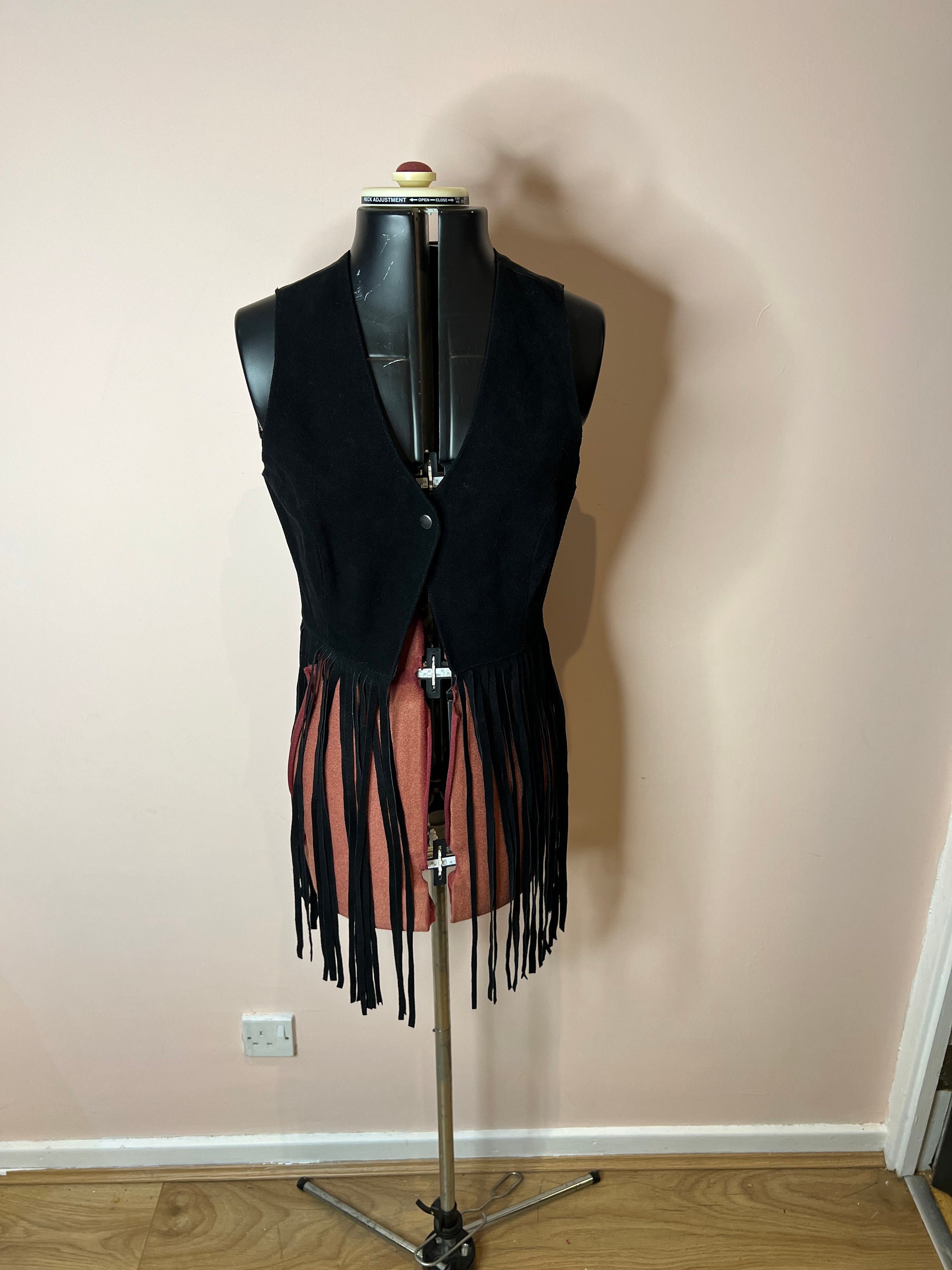 Vintage Black Fringed Suede Waistcoat 