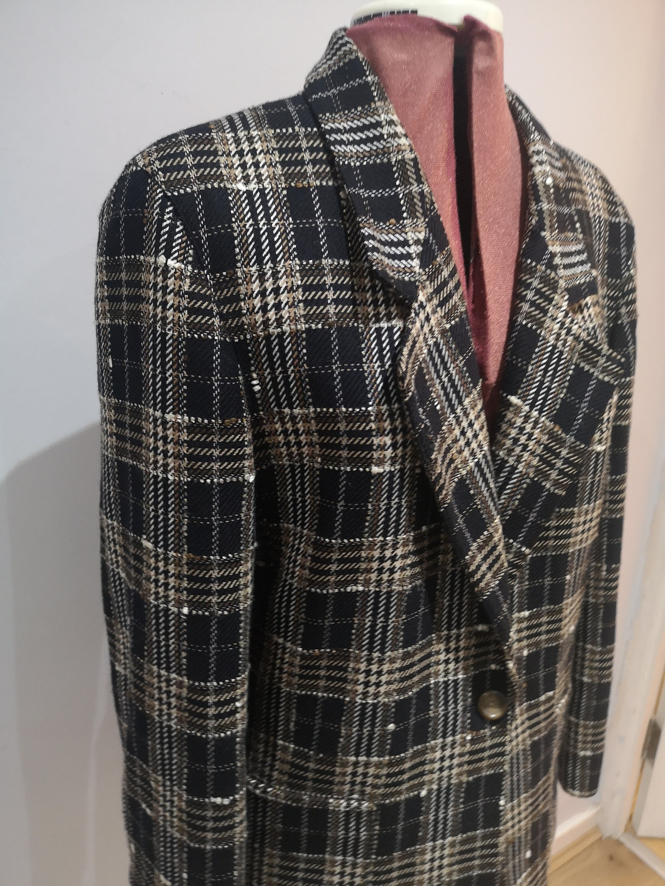 Vintage JAEGER wool tweed checked jacket black and brown wool | Etsy