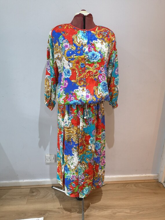 DIANE FREIS 2 piece silk set, 1980's silk skirt an