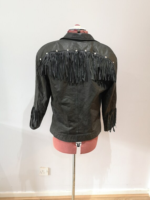 Vintage fringed leather jacket, Unisex black fring