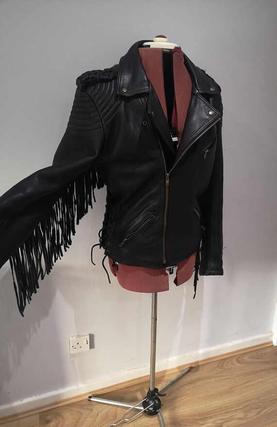Vintage Mens fringed leather jacket, black fringed