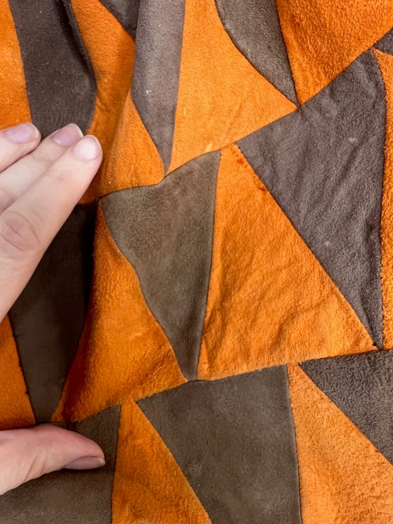 70's patchwork suede bag, drawstring patchwork le… - image 8