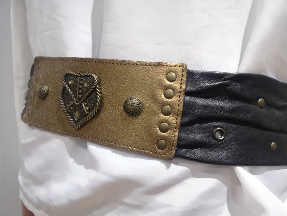 Leather The Limited Gold & Bronze/ Black Thick Retro Belt Statement Belt THE STATEMENT BELT | Favorite Daughter main image 2
