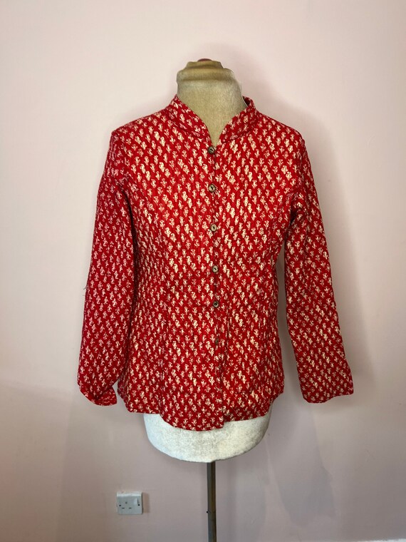 Vintage red kantha quilted jacket. Reversible quilted… Gem