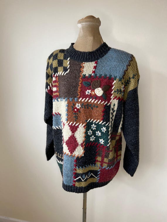 90 s Patchwork Sweater Patchwork Jumper Granny Jumper. UK 10 12 Etsy