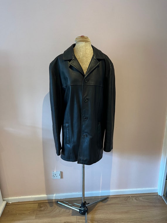 Y2k Black Leather Jacket, Marks \u0026 Spencer Oversized Leather Jacket. Chest 37 INCHES.