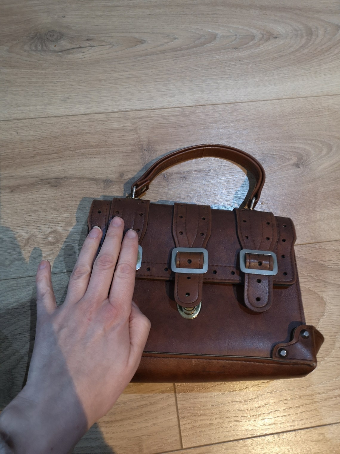Vintage Brown Jacquard Faux Leather Micro Bag