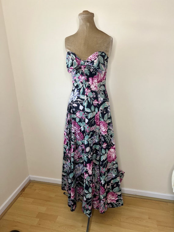 Vintage Laura Ashley floral strapless dress, long… - image 2