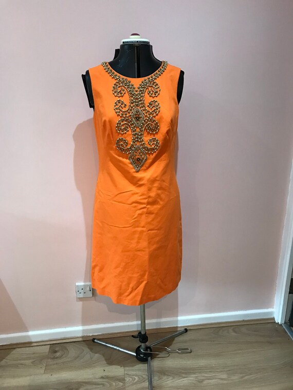 Ellen Tracy dress, Y2K beaded orange dress, races, wedding, evening dress. UK 8 - 10