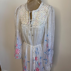 1970's Indian gauze dress, 70's boho lurex gauze dress. UK 8 - 10
