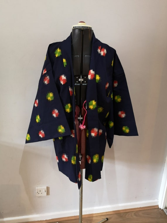 Vintage Japanese Kimono, navy short kimono jacket… - image 6