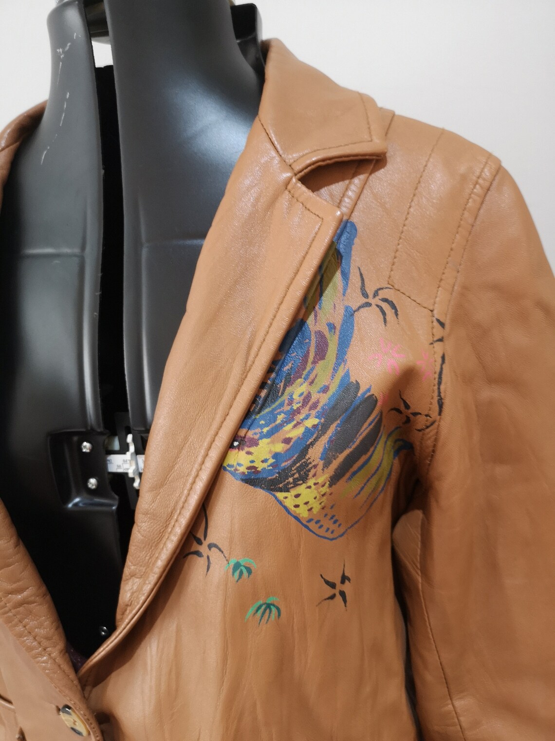 Vintage Painted Leather Jacket VENTCOUVERT Tan Leather Etsy