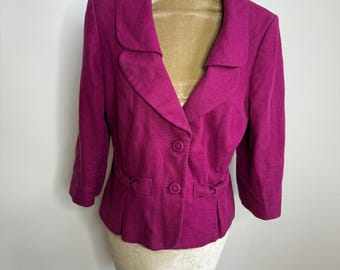 Chaqueta de lino rosa Y2K de Laura Ashley, blazer de lino fucsia. Talla 8 del Reino Unido.