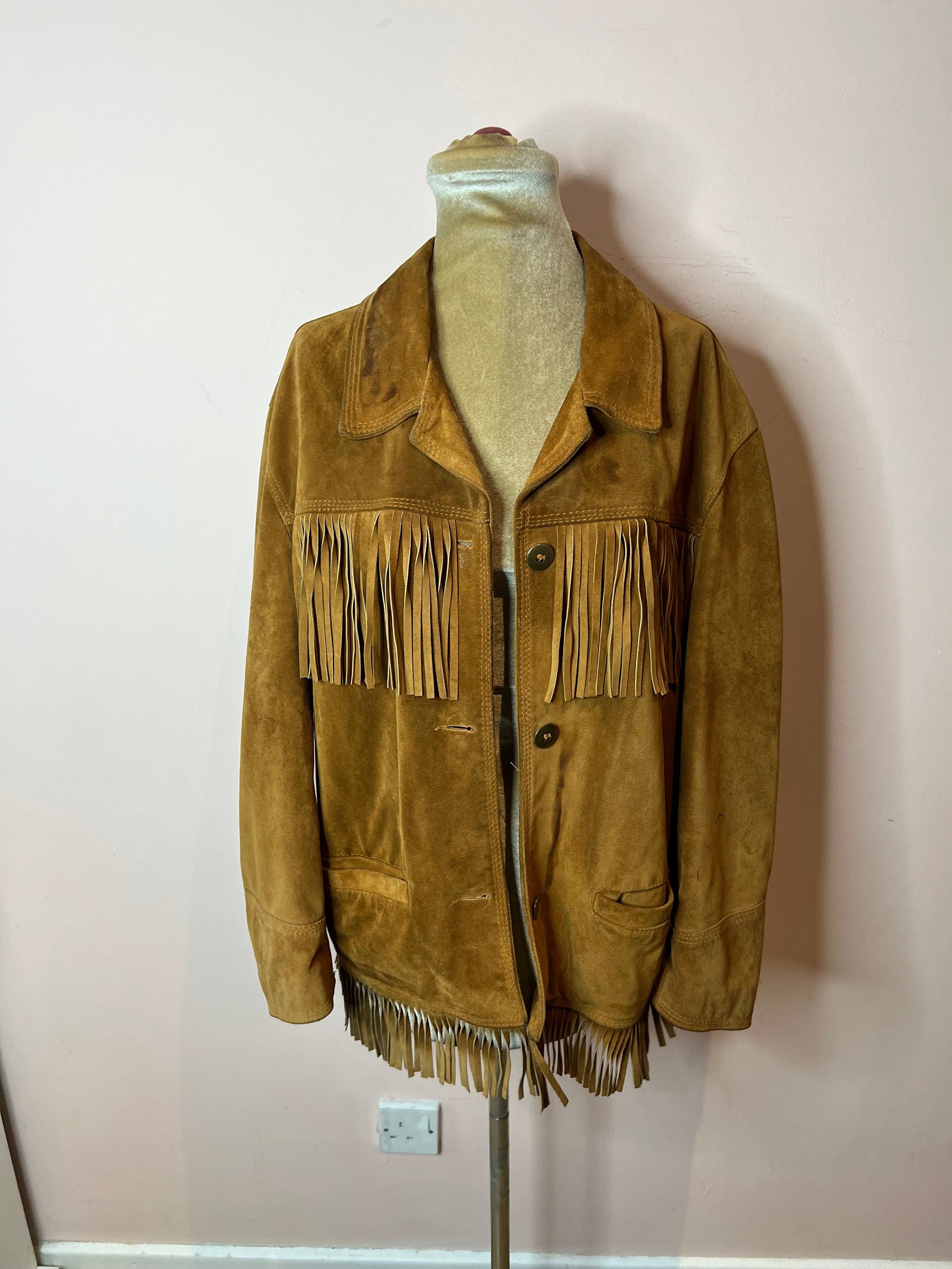 Vintage A.M.I London Brown Fringed Suede Jacket, Western