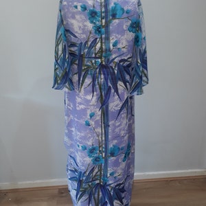 1960's Vintage dress maxi dress oriental dress oriental print bamboo print long shift dress blue dress 60's dress UK Size 14 image 5