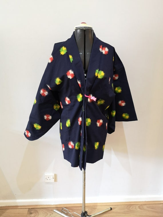 Vintage Japanese Kimono, navy short kimono jacket… - image 2