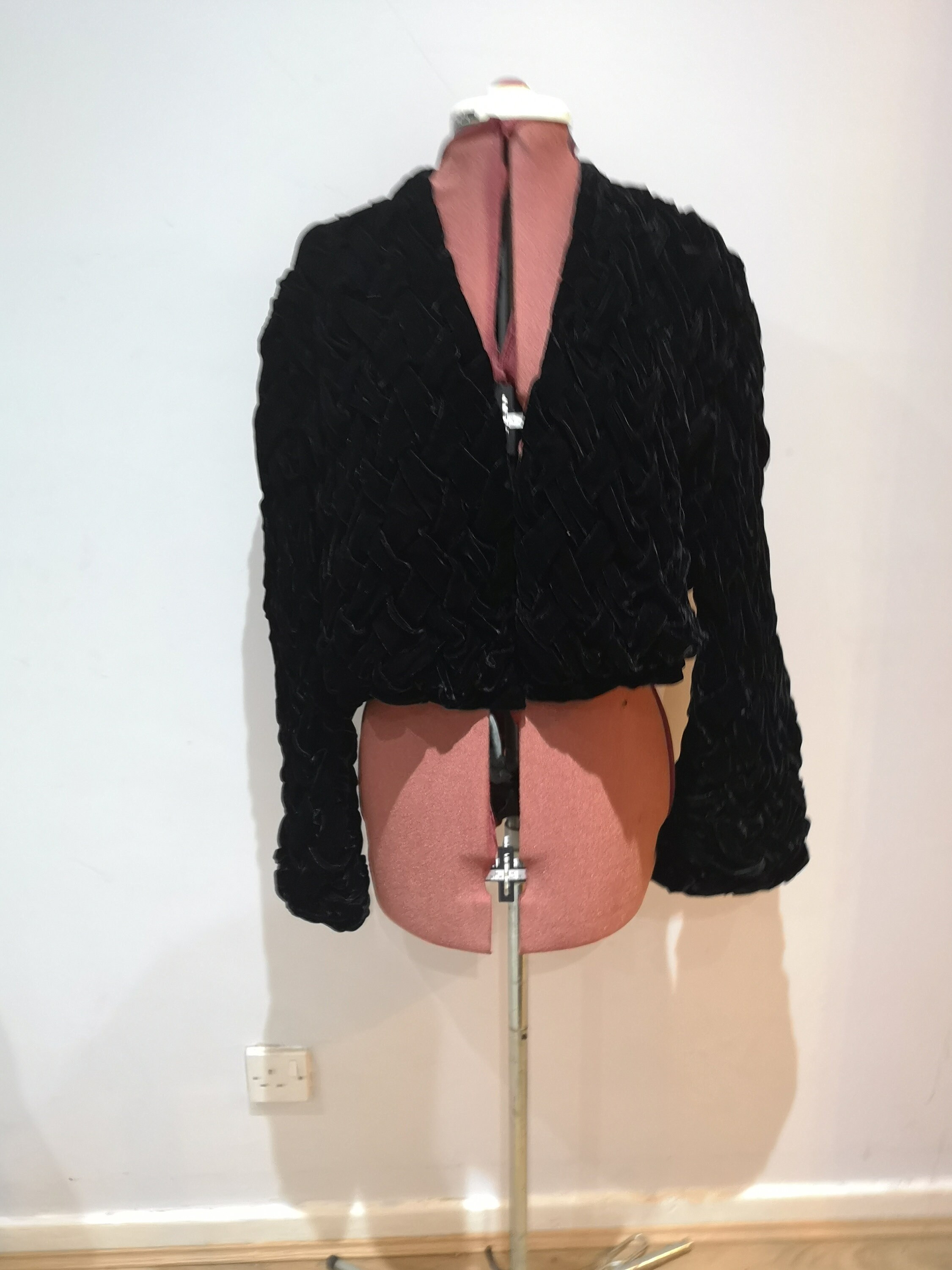 Image of Vintage Black Velvet Jacket, Cropped Jacket With Bell Sleeves, Uk