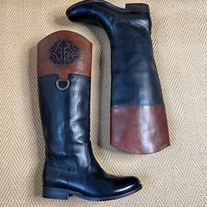 FRYE Melissa leather boots, monogram riding boots. UK 4.5