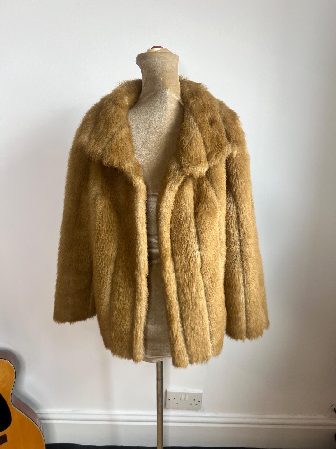 70's Faux Fur Coat, Brown Fake Fur Jacket, Vegan Fur Coat. UK 8