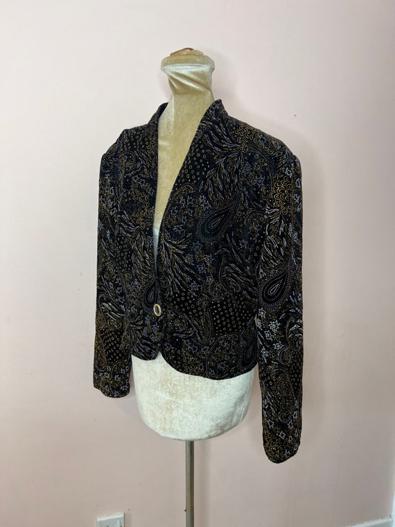 Vintage 80's or 90's black velvet evening jacket,… - image 7