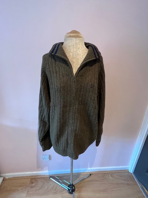 Vintage Men's Fred Perry Jumper, Khaki Ribbed Sweater, Grandad