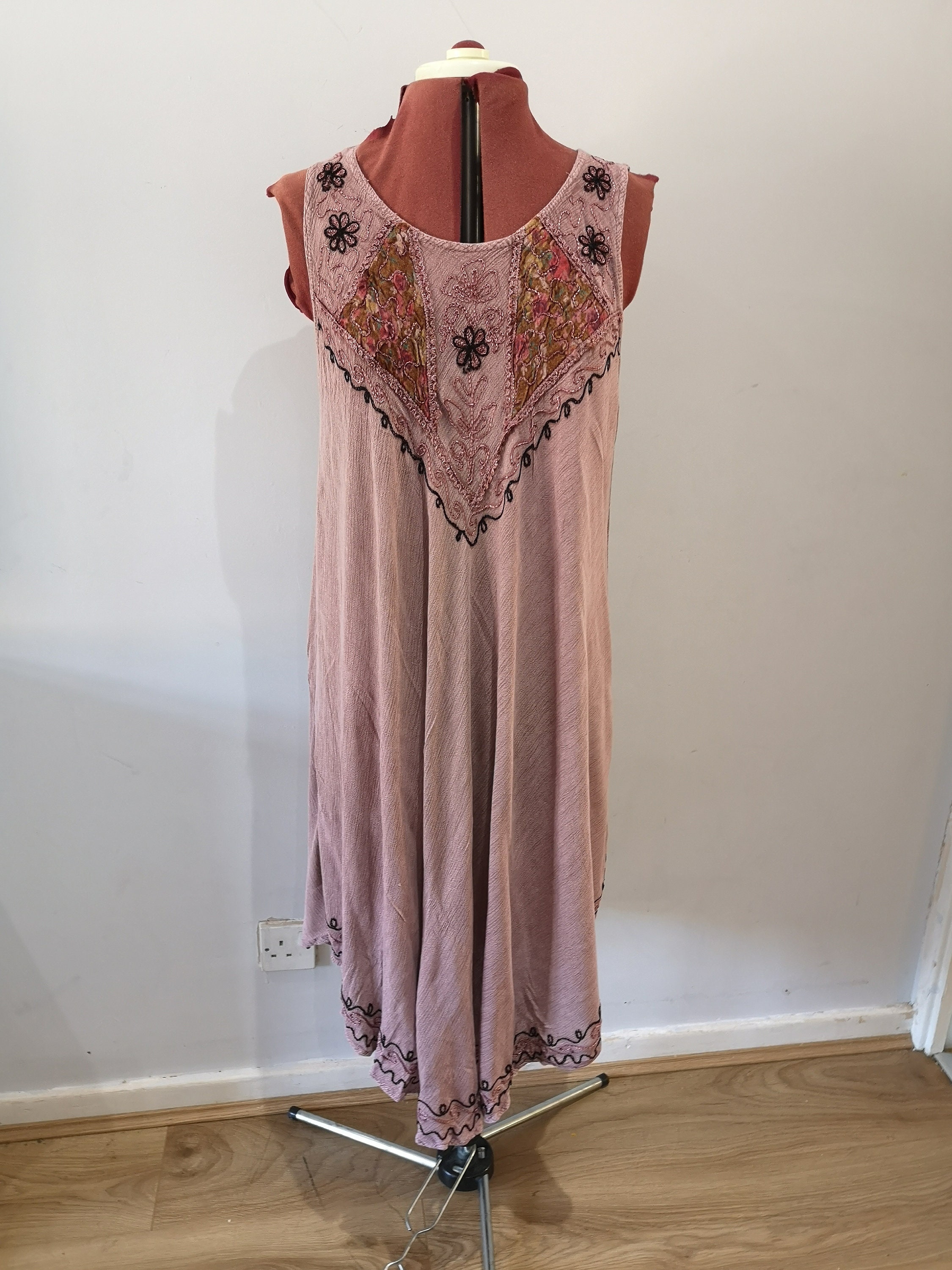 Image of Vintage Embroidered Beach Dress, S Floral Loose Summer Vest One Size