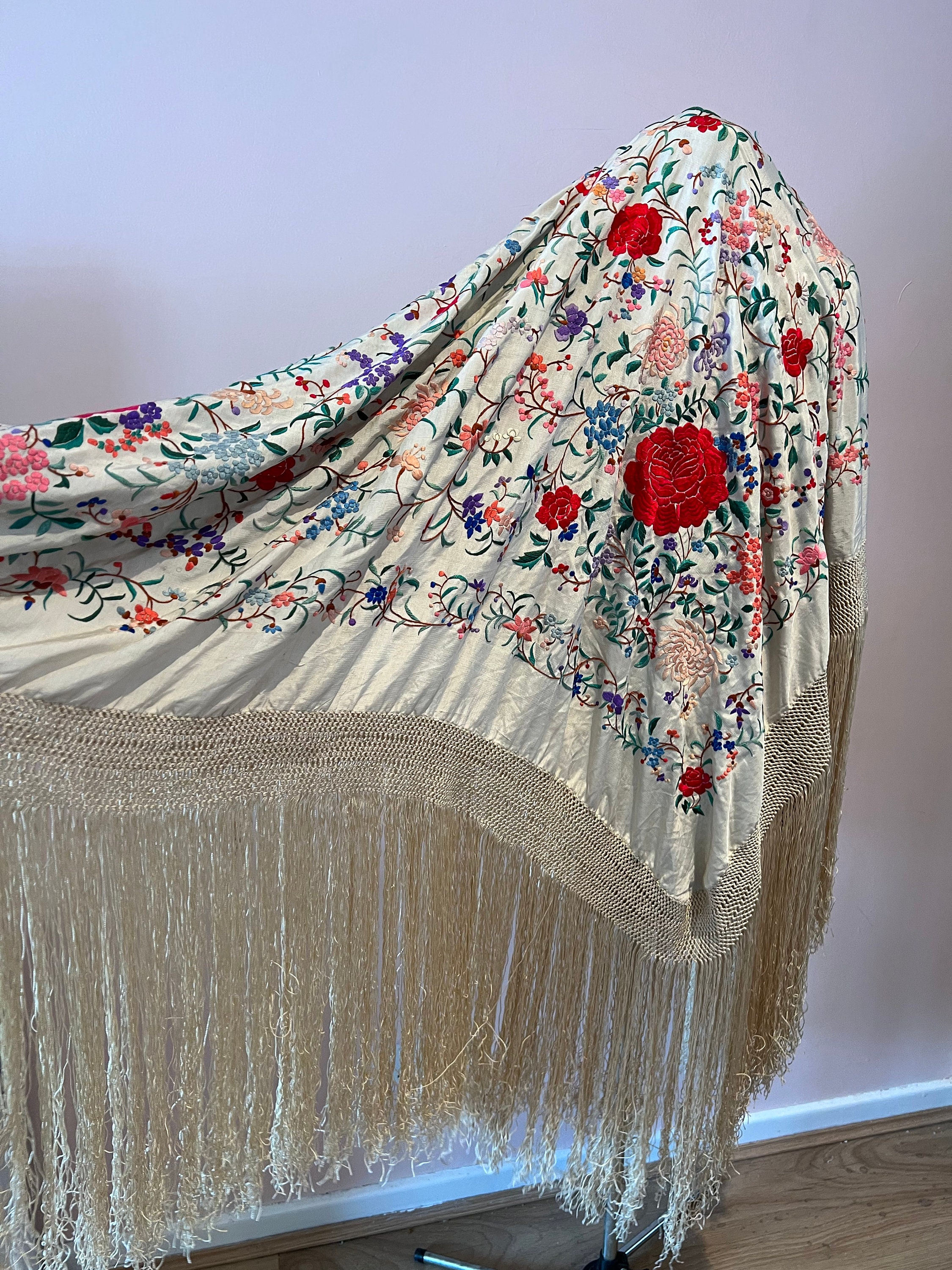Antique Chinese Embroidered Silk Piano Shawl Fringed Piano - Etsy