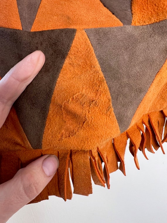 70's patchwork suede bag, drawstring patchwork le… - image 9