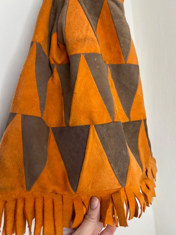 70's patchwork suede bag, drawstring patchwork le… - image 7