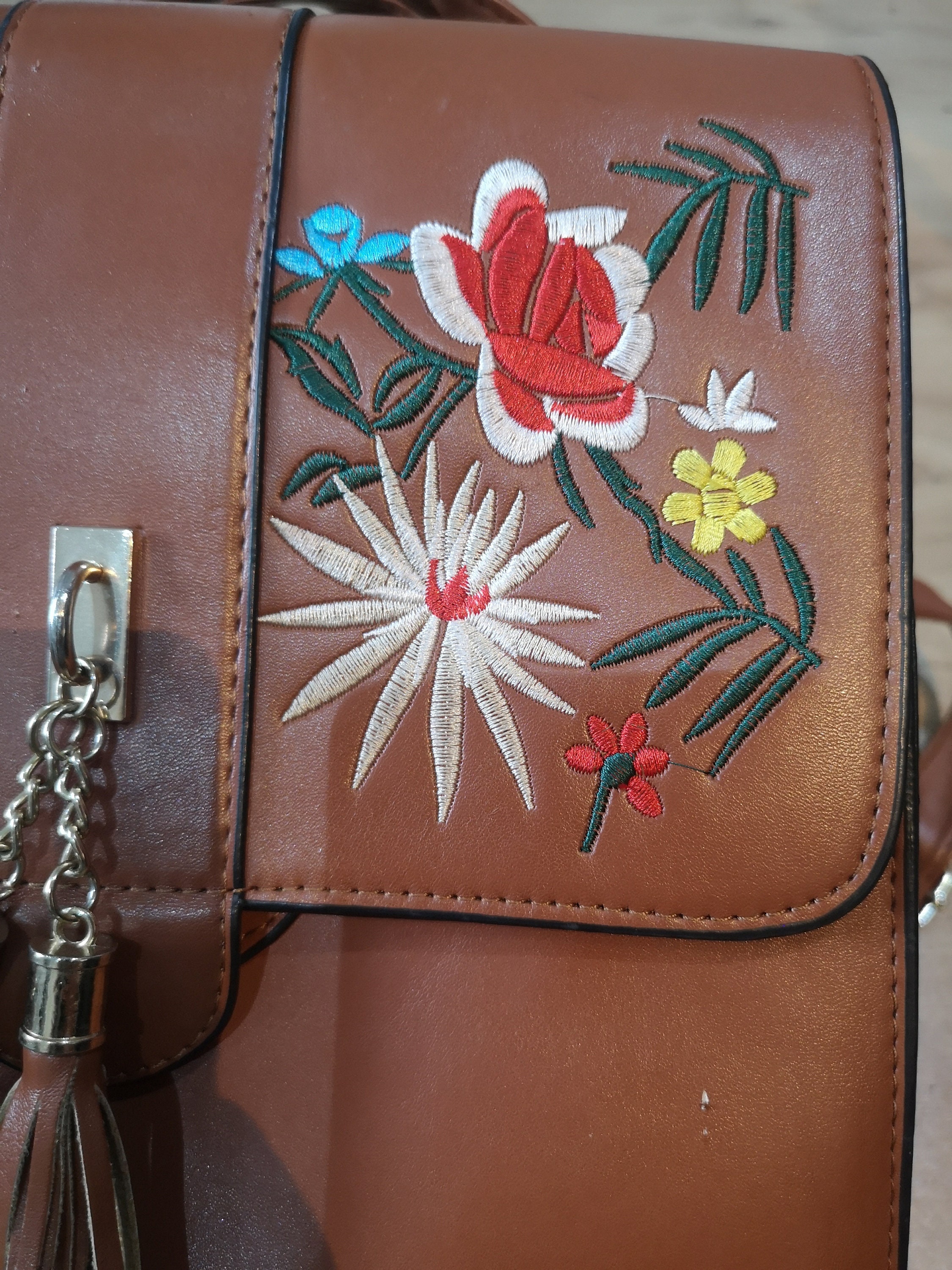 A vintage faux leather embroidered backpack embroidered folk | Etsy