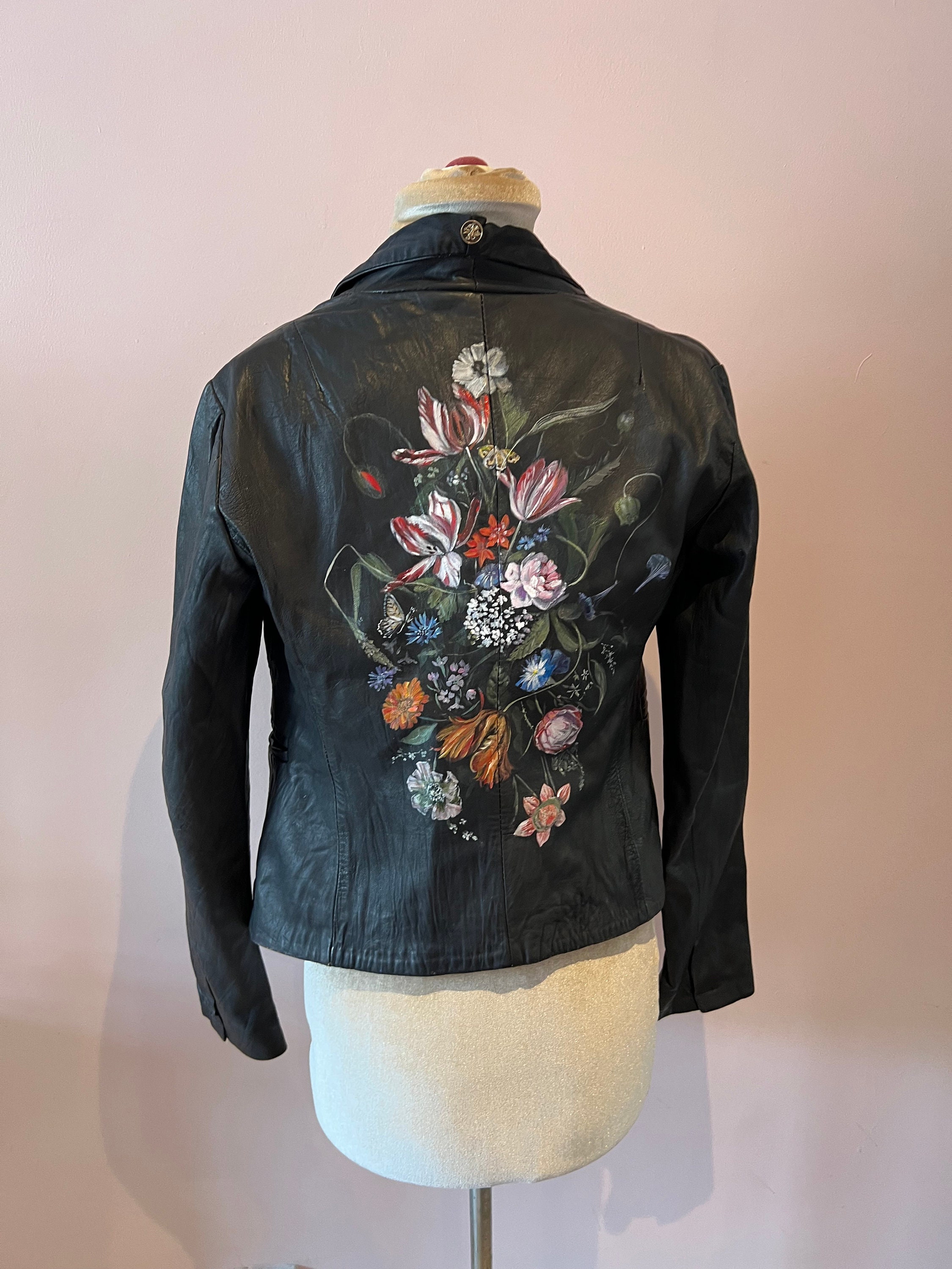 Leather jacket shop with flower embroidery
