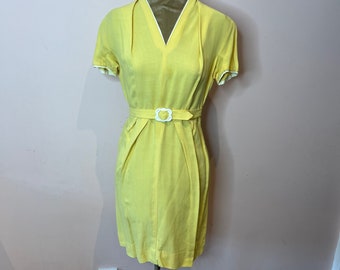 Vintage handmade 1940's or 50's yellow dress. UK 8