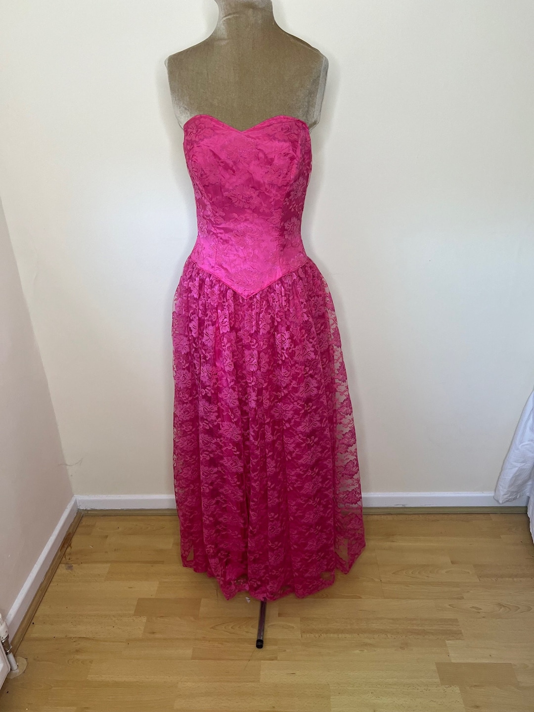 Vintage 1980s Pink Silk Ballgown Dress