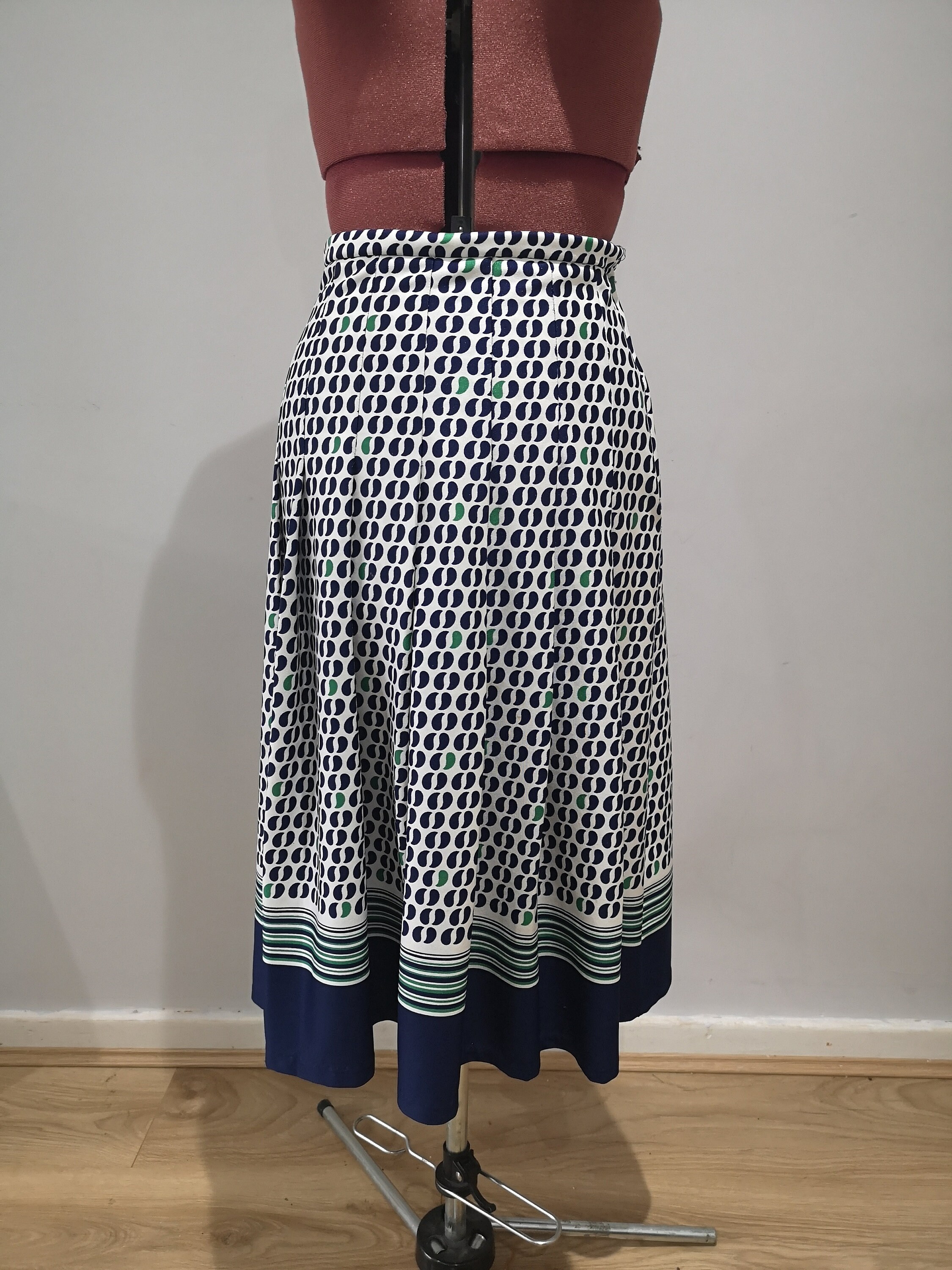 Vintage skirt retro navy geometric pattern skirt A line | Etsy