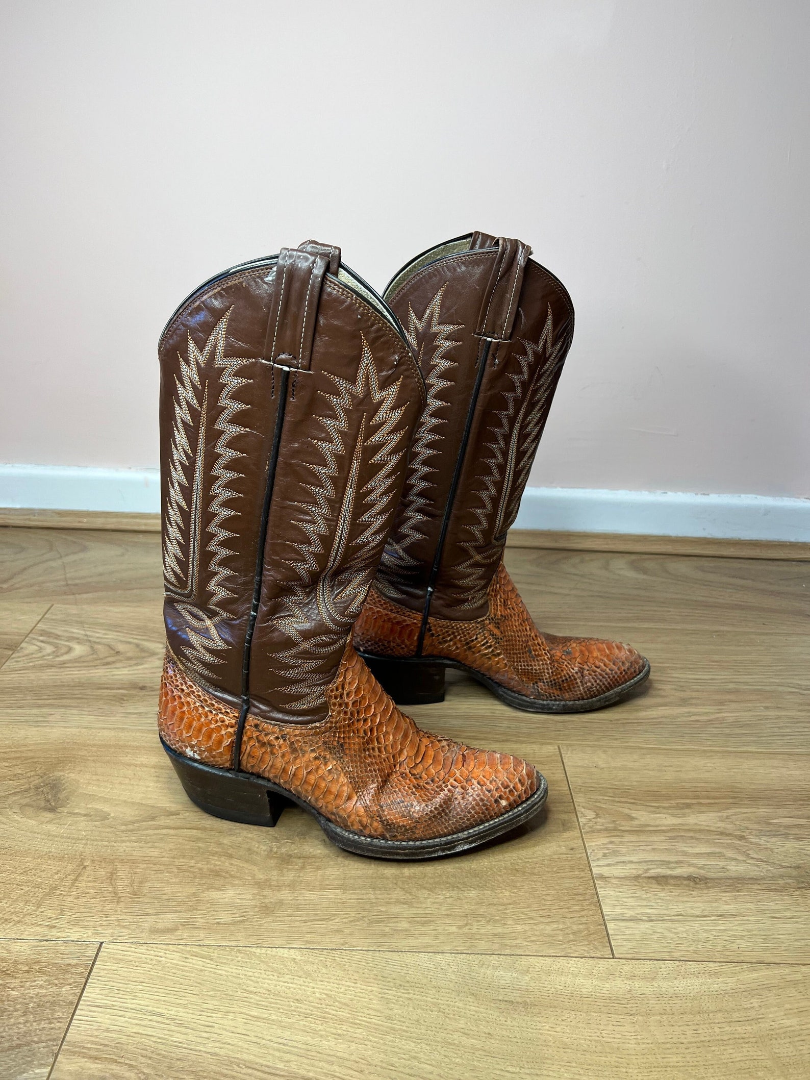 Vintage Snakeskin Cowboy Boots Snakeskin Western Boots Brown - Etsy UK