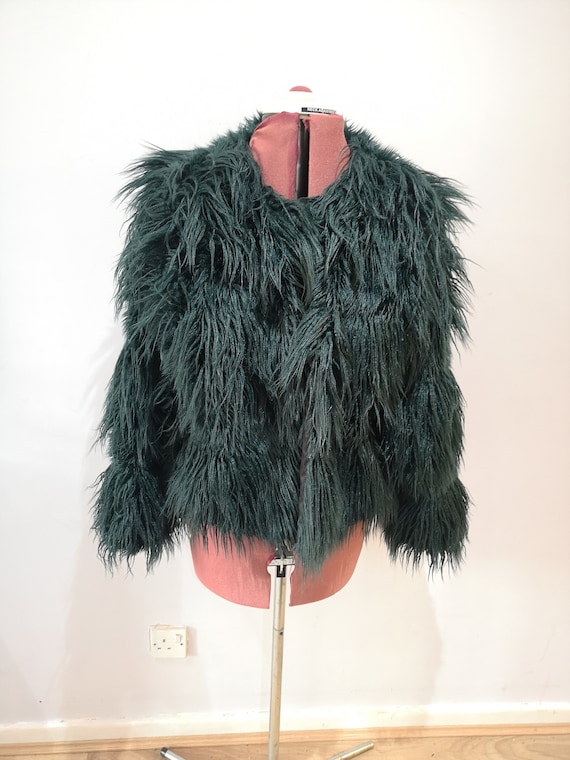 Shaggy green faux fur jacket, 00's fake fur green