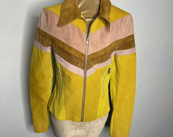 70's Yellow Leather Jacket, 70's Biker Jacket. UK 6 - Etsy