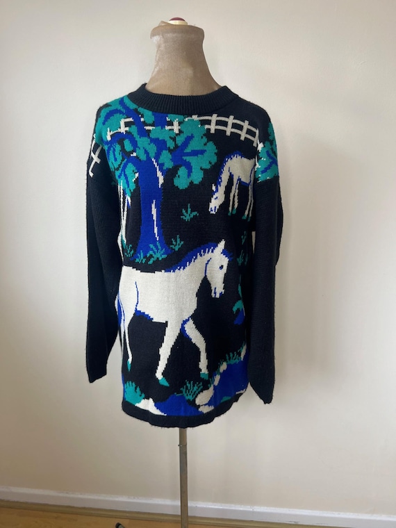 80's or 90's novelty horse jumper, horse sweater, ugly sweater. Size Medium