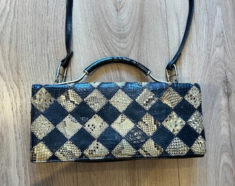 Vintage mid century snakeskin patchwork handbag.