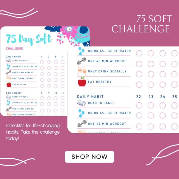 75 Soft/ Easy Challenge | Habit Tracker | Digital Download | Printable PDF