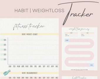 Fitness Weight Loss Tracker, Habit Planner (Digital Download PDF)