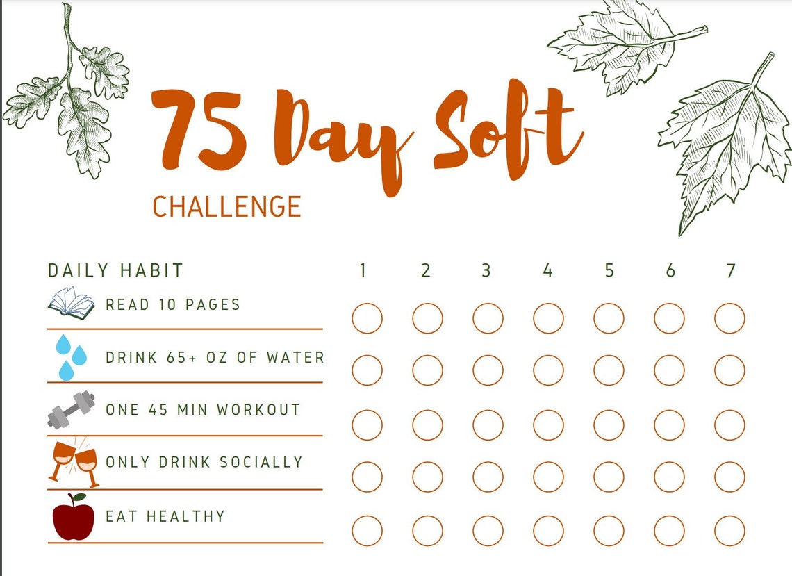 75 Day Soft Challenge Digital Download Printable Habit Etsy New Zealand