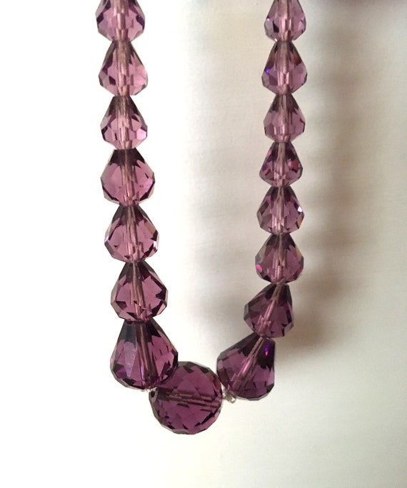 Vintage purple glass bead necklace for girl, Art … - image 5
