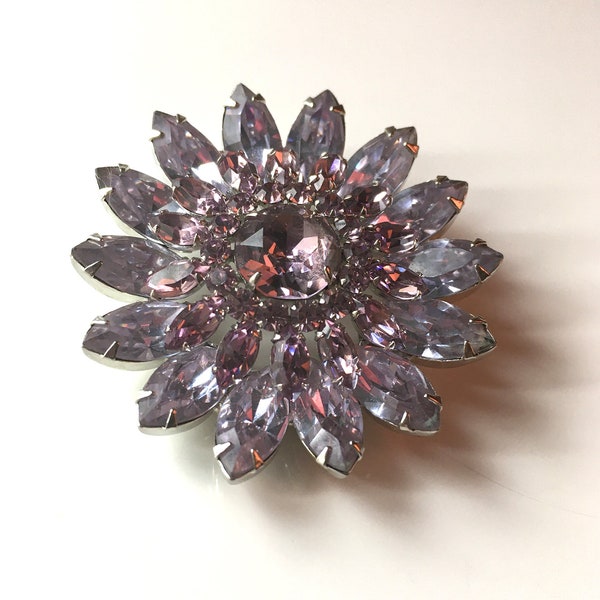 vintage lavender crystal signed Byer Bros brooch, prong-set mid-century flower brooch, purple brooch, gift for her, bride, wedding, quality