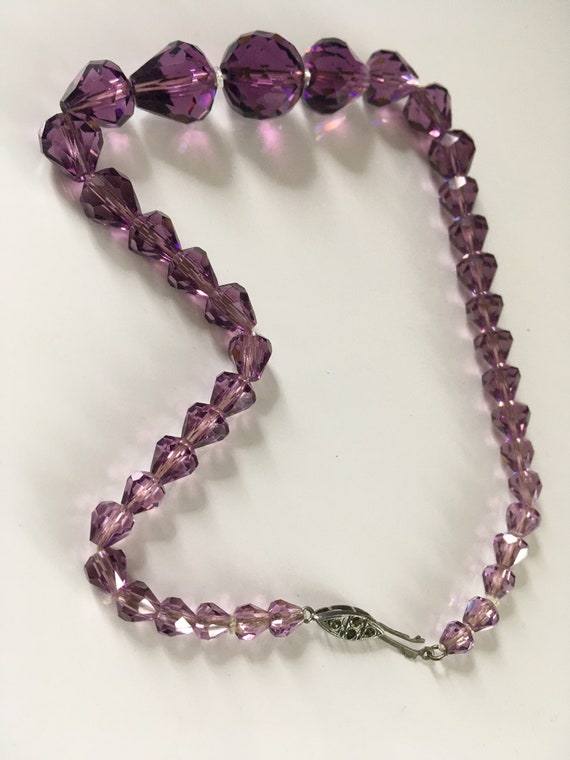 Vintage purple glass bead necklace for girl, Art … - image 7