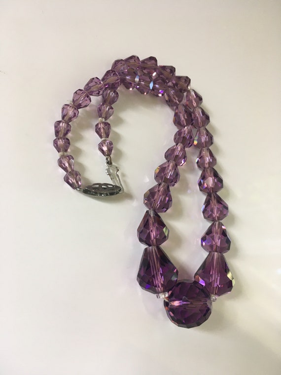 Vintage purple glass bead necklace for girl, Art … - image 9